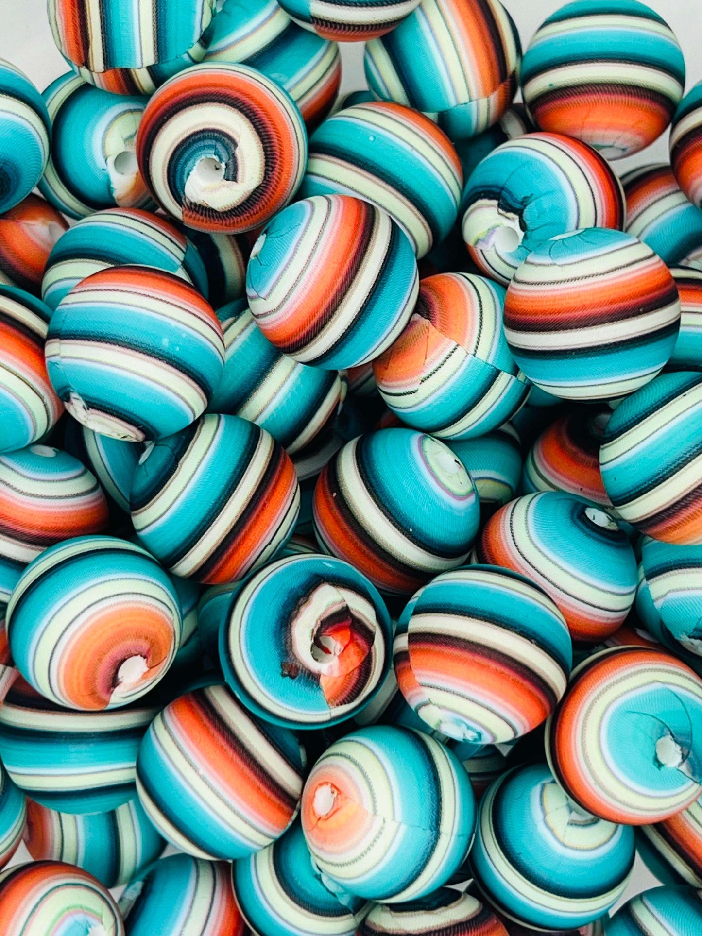 Aqua Serape Printed 15mm Silicone Bead