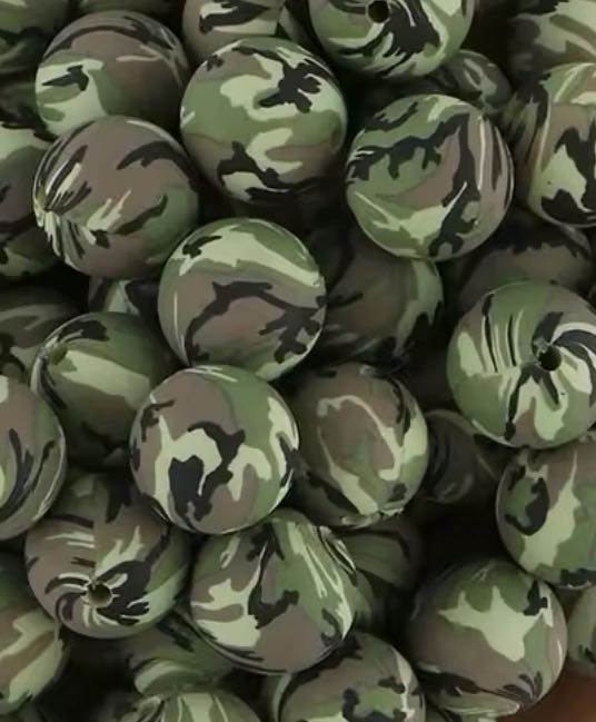 Camo Printed 15mm Silicone Bead