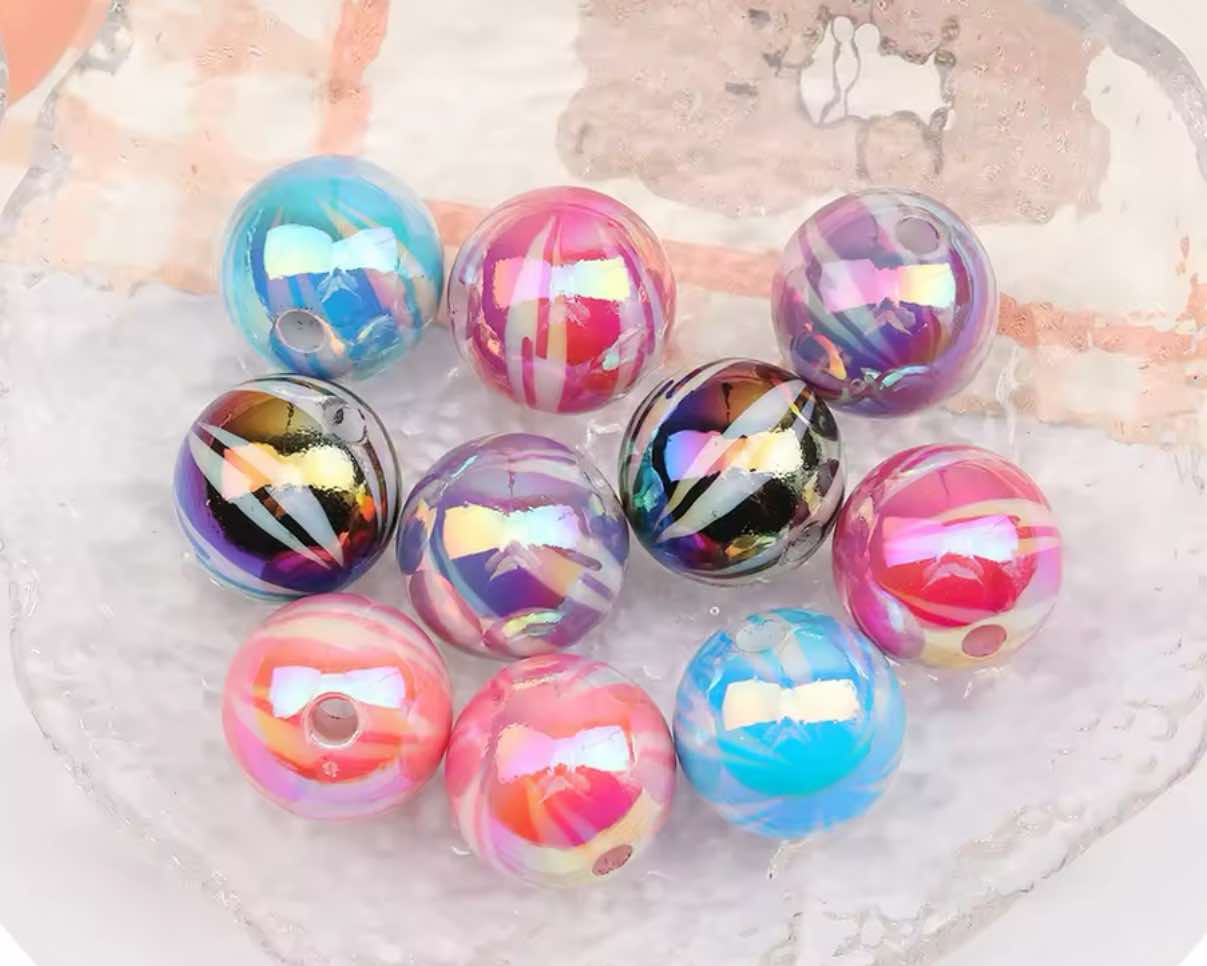 Candy Stripe Iridescent Bead 16mm