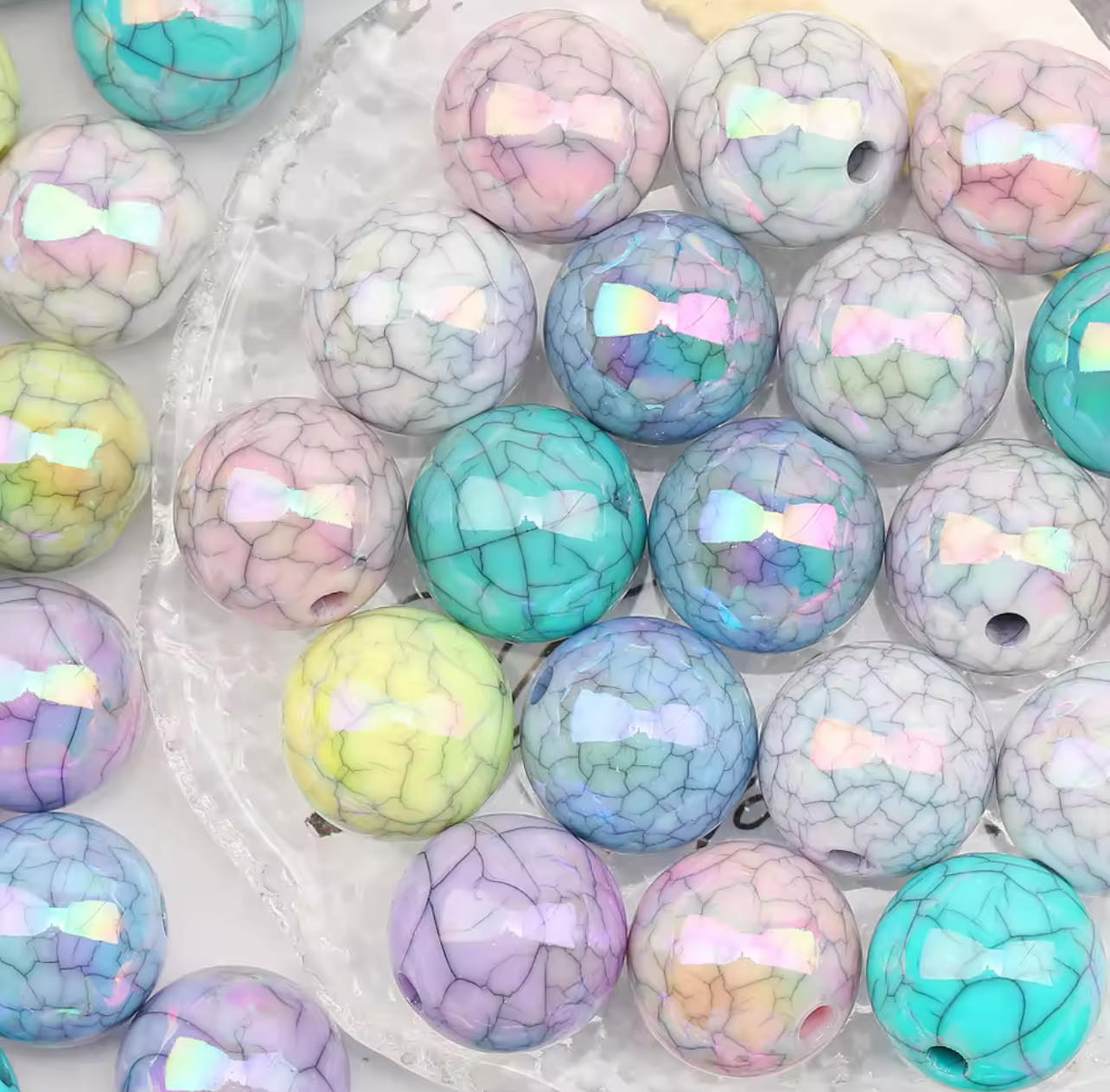 Cracked Effect Acrylic Bead 16mm- Mixed Set of 5