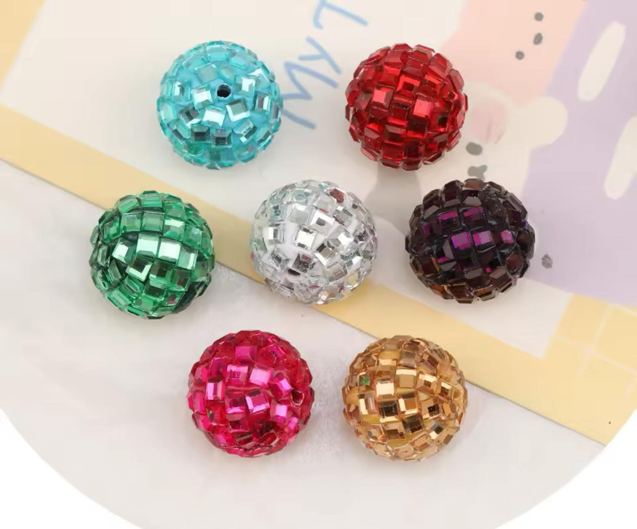 Disco Ball Effect Bead 16mm Mixed Set of 5