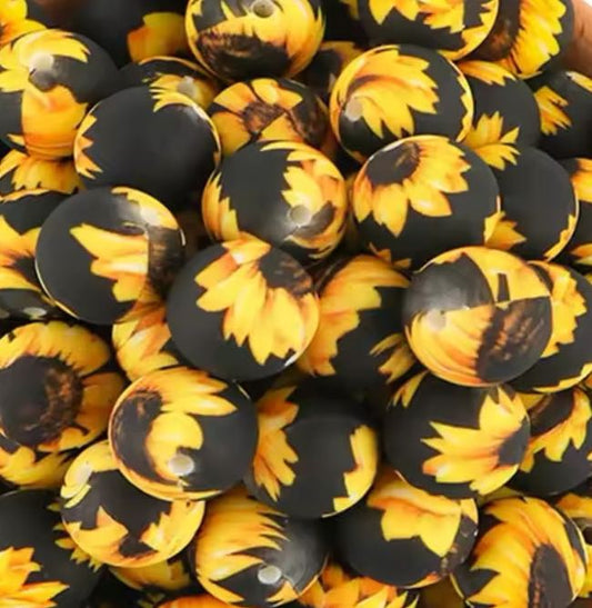 Field of Sunflowers Printed 15mm Silicone Bead