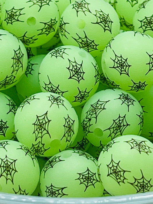 Glow in the Dark Web Printed 15mm Silicone Bead