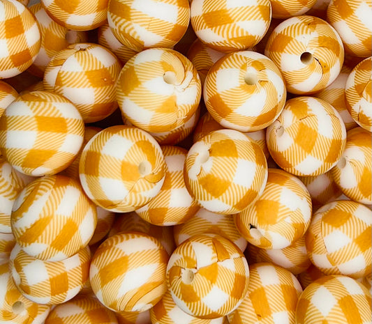 Harvest Plaid Printed 15mm Silicone Bead