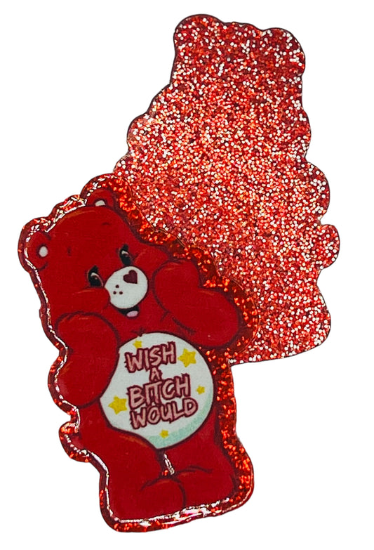 Red Bad Bear Glitter Flatback