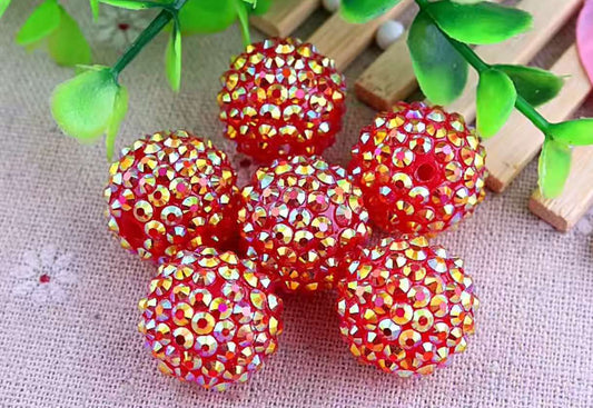 Golden Red Rhinestone Acrylic Bead 20mm