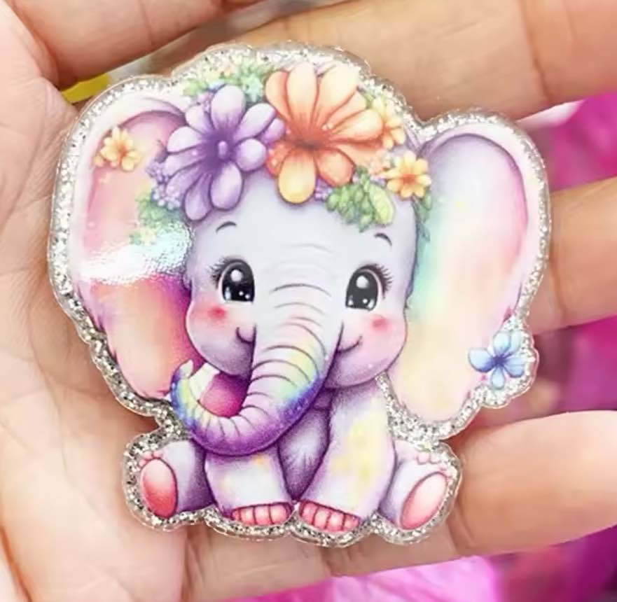 Little Miss Elephant Glitter Flatback