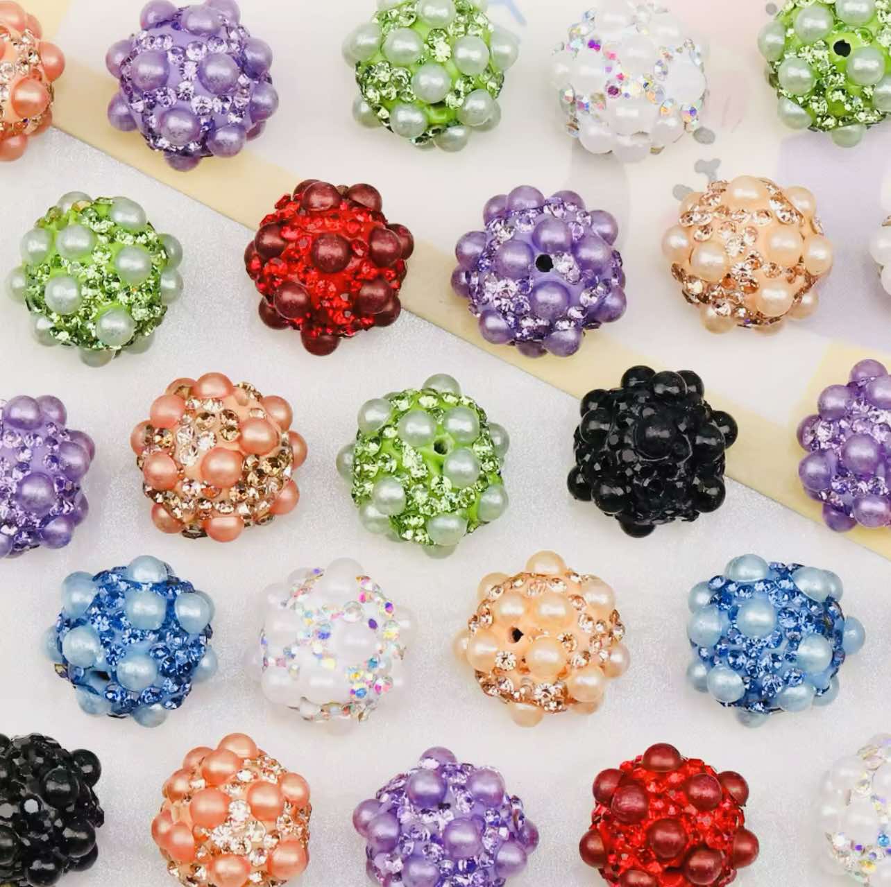 3D Pearl Effect Rhinestone Bead 16mm Mixed Set of 5