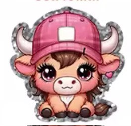 Pink Cap Cow Glitter Flatback