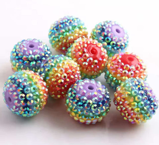 Rainbow Rhinestone Acrylic Bead 22mm