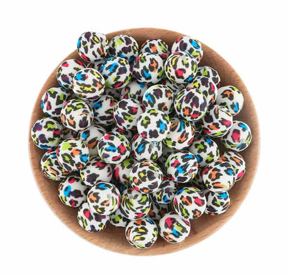 Rainbow Leopard Printed 15mm Silicone Bead