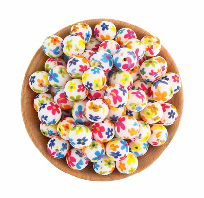 Spring Bouquet Printed 15mm Silicone Bead