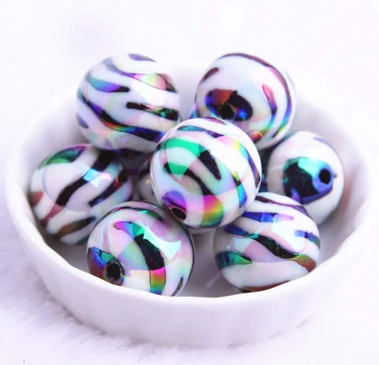 Zebra Print UV AB Chunky Acrylic 20mm Bead