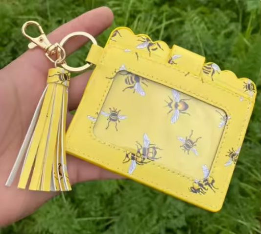 Bee Print Wallet with ID Display Window and Tassel