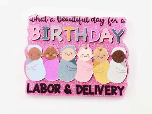 Labor & Delivery Glitter Flatback