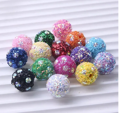 Flower Bling Rhinestone Effect Acrylic Bead 20mm- Mixed Set of 5