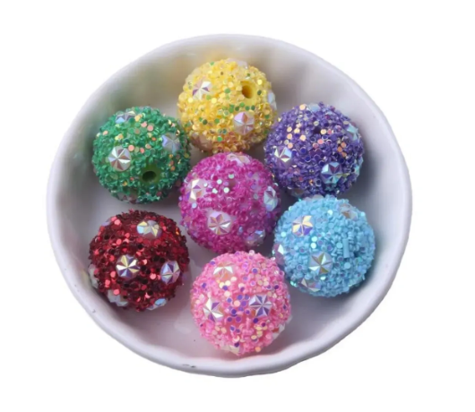 Flower Bling Rhinestone Effect Acrylic Bead 20mm- Mixed Set of 5